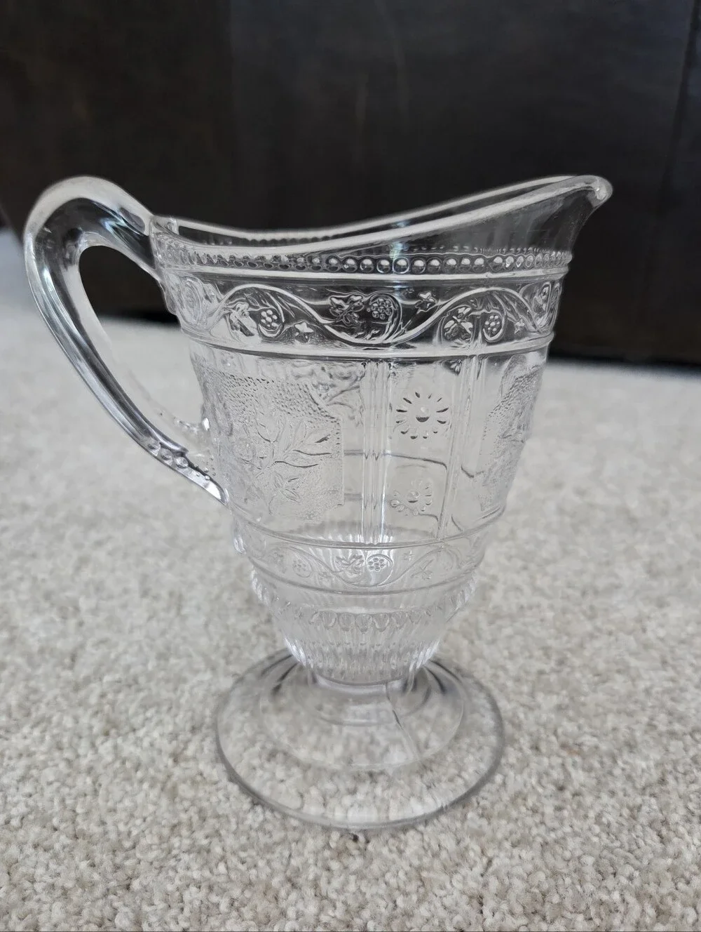 Antique Pressed Glass Pedestal Pitcher - Bryce Brothers Willow Oak